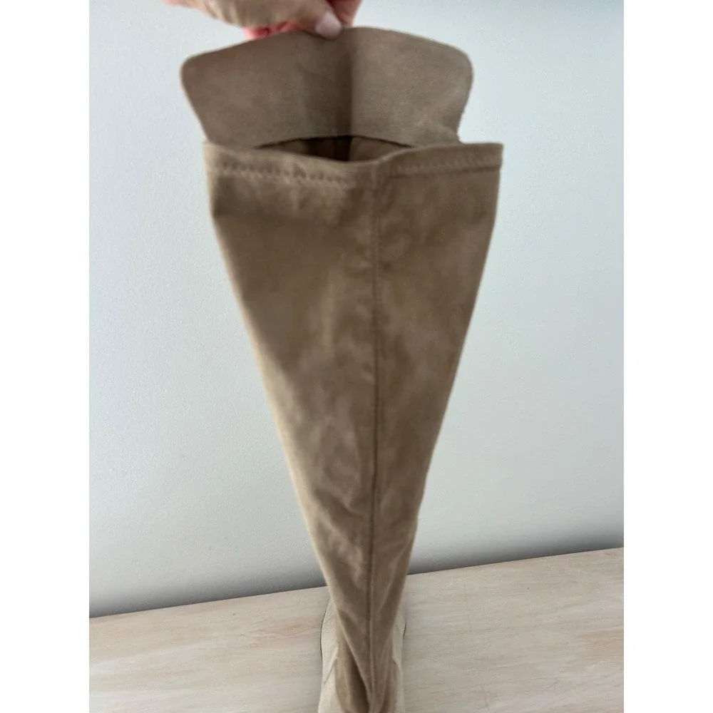 Lucky Brand Calypso Tan Suede Over Knee Boots Womens 8.5 M Stretch Back Low Heel